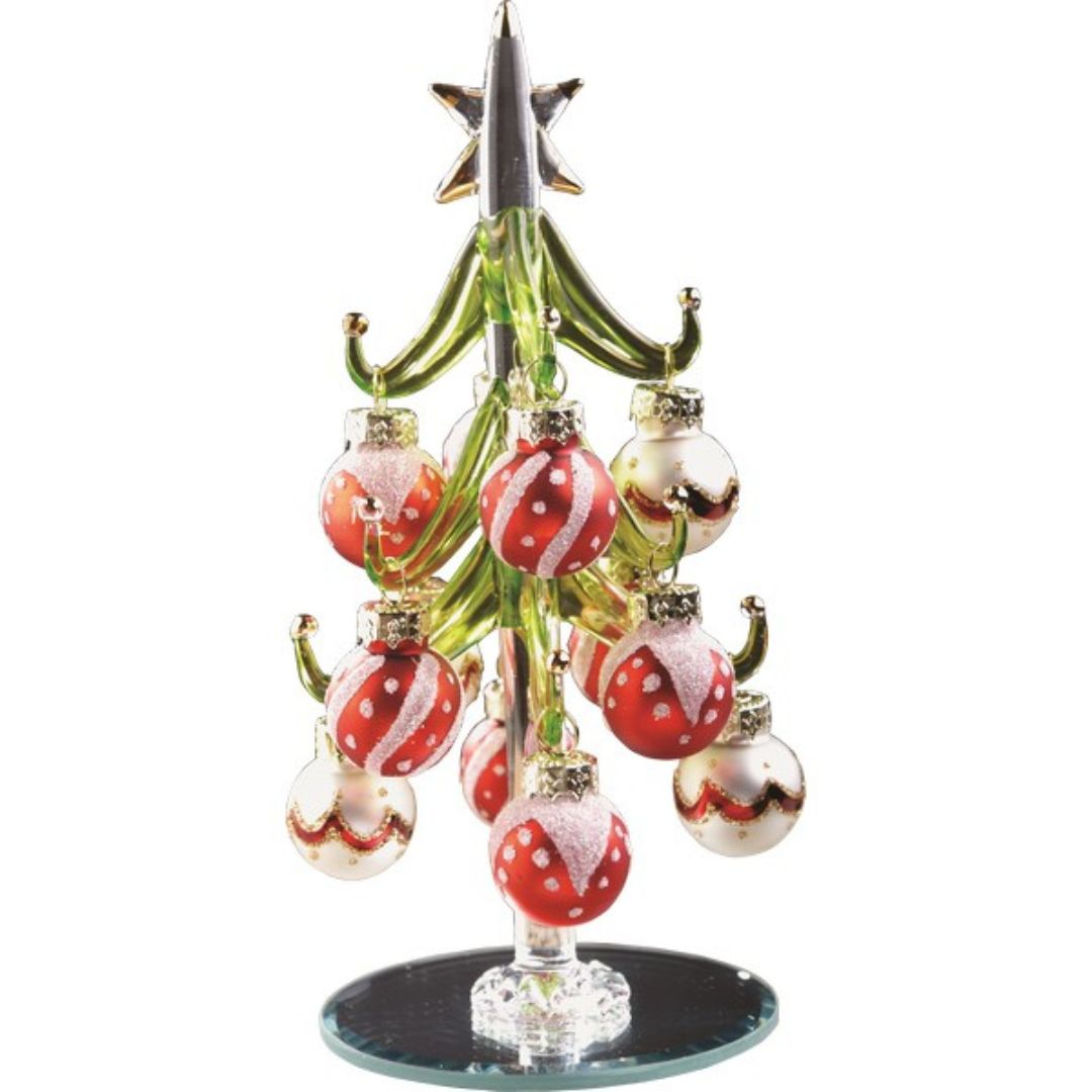 Glass Tree Red & White Ornaments